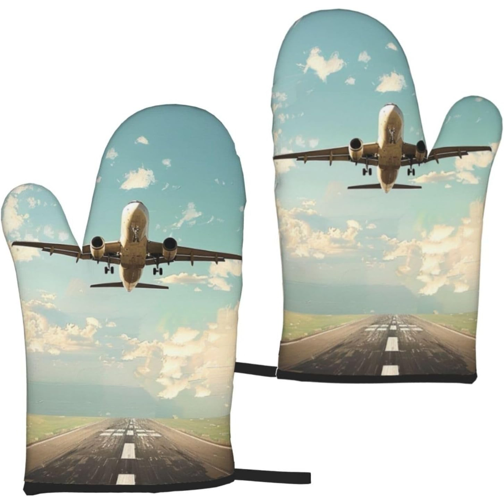 Kitchen Baking Area Ideas - Airplane Printed Oven Mitts 2pcs -