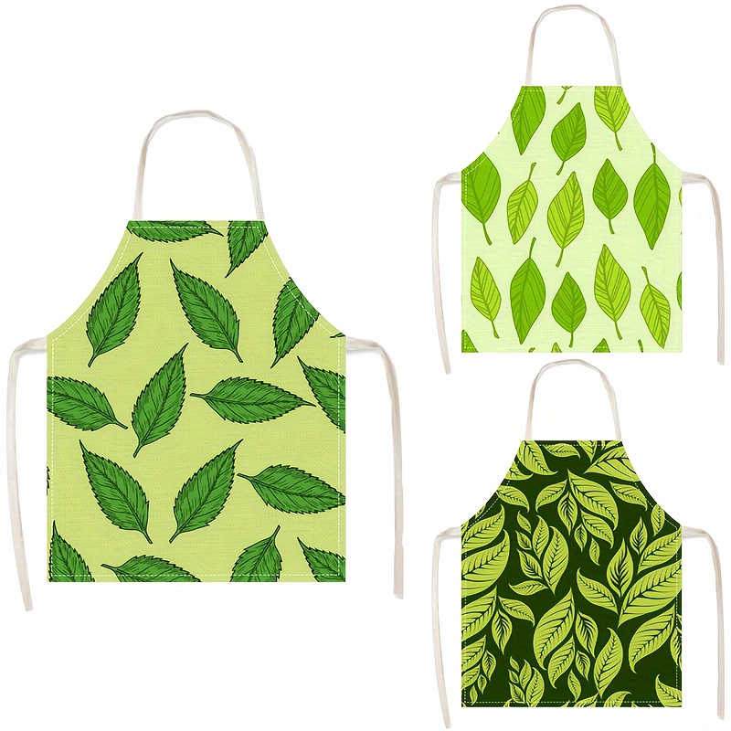 Kitchen Baking Area Ideas - 1pc Linen Apron Green Leaf Pattern