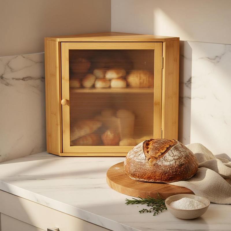 Kitchen Baking Storage Containers - Corner Bread Box for Kitchen Counter,