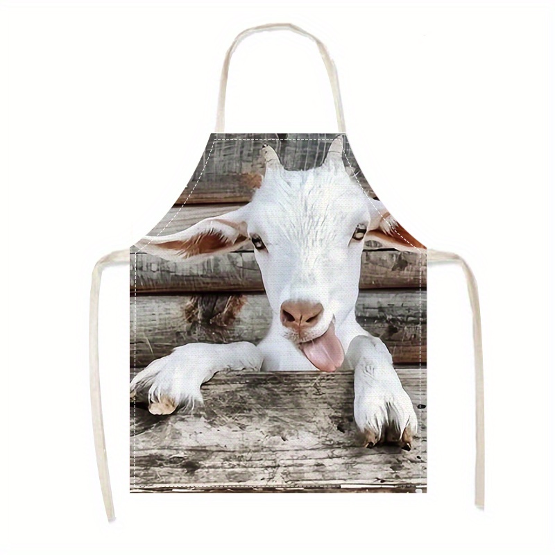 Kitchen Baking Area Ideas - Linen Apron Funny Goat Print Kitchen