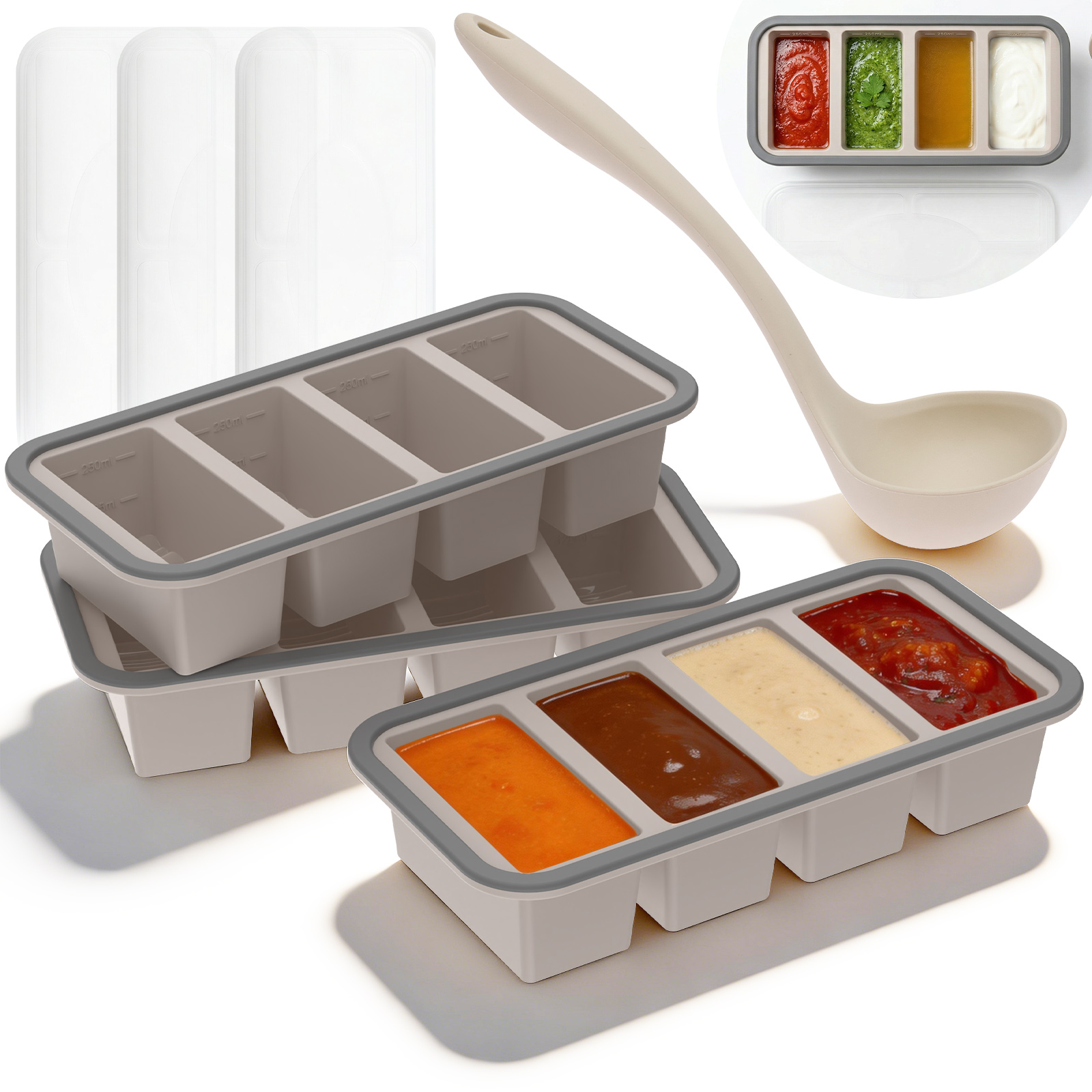 Kitchen Baking Storage Containers - 3Pcs Silicone Freezer Trays with Lids