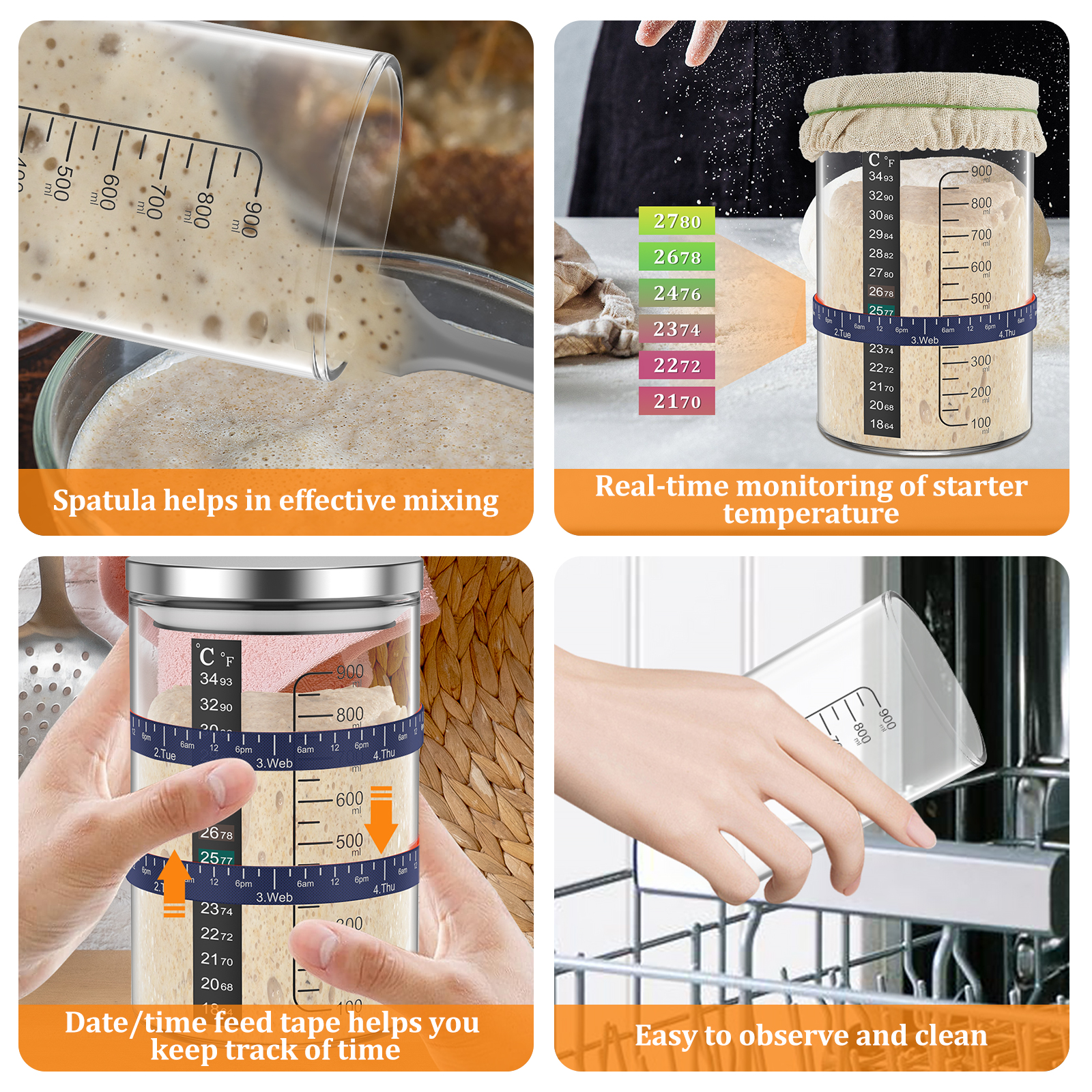 Sourdough Starter Jar 900ml Fe – Kitchen Baking Storage Containers recenzja i cena