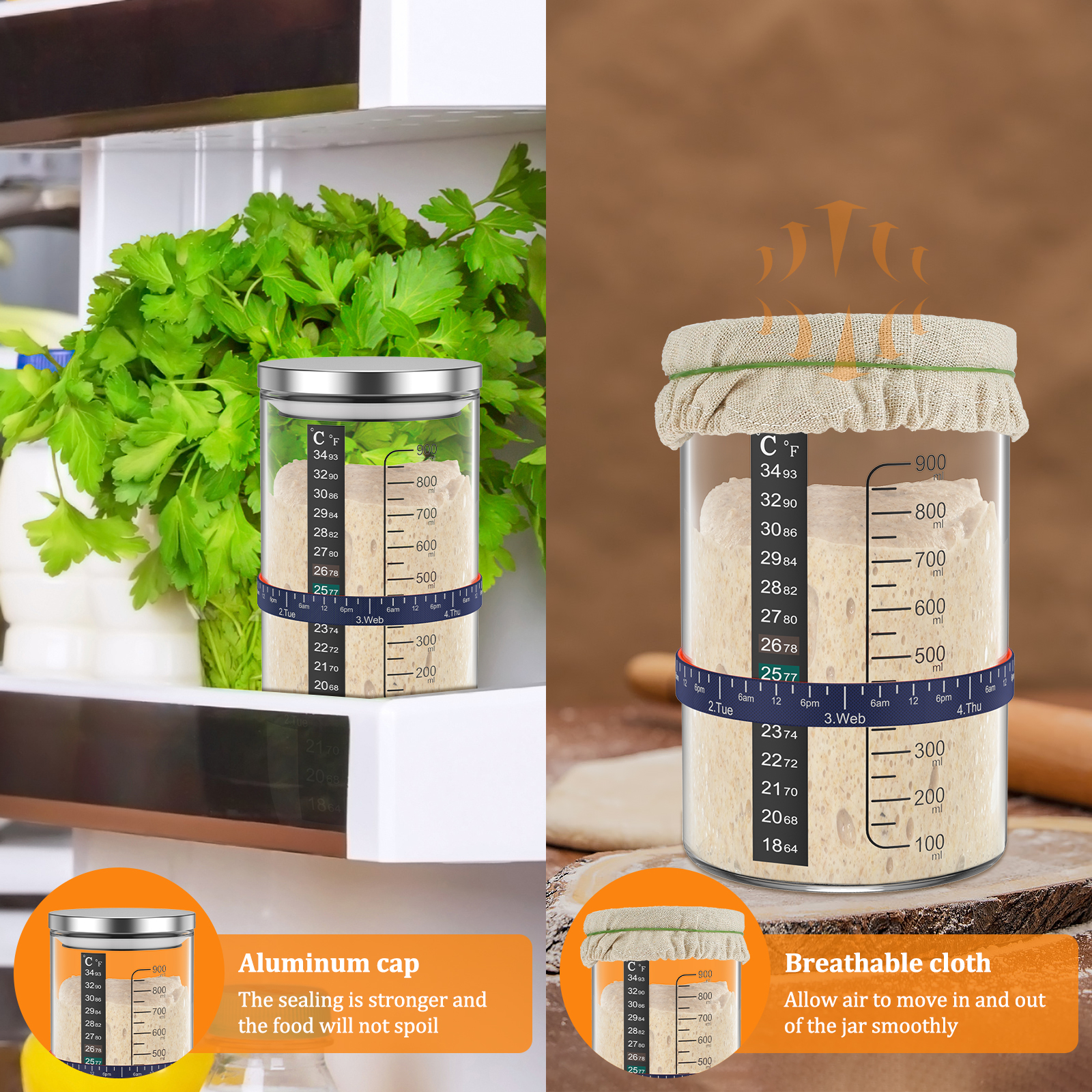 Sourdough Starter Jar Kit 900m – Kitchen Baking Storage Containers recenzja i cena