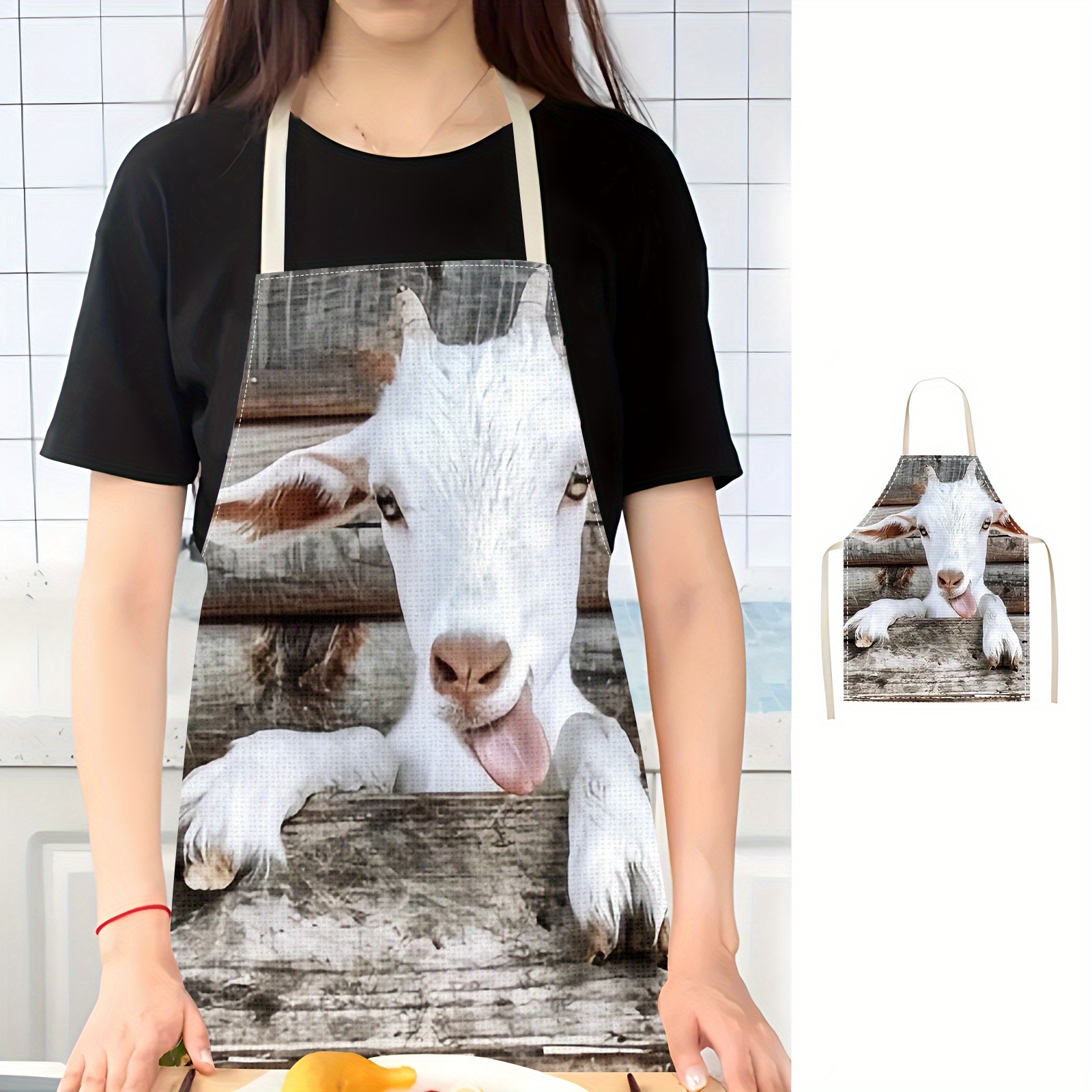 Linen Apron Funny Goat Print K – Kitchen Baking Area Ideas recenzja i cena